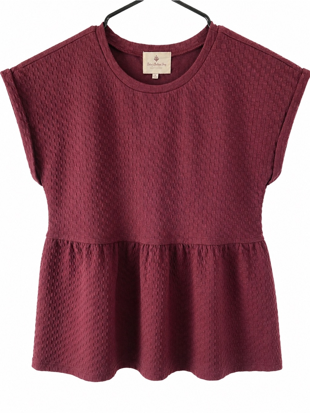 Textured Peplum Top in Wine - Unknown Brand